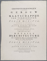 KG 15838
<br/>
Grondtekeningen van het Gebouw der Maatschappije van verdiensten (...) Felix Meritis: achtergevel
<br/>
<em>Meer de Jonge, Noach van der (1741-1822)</em>